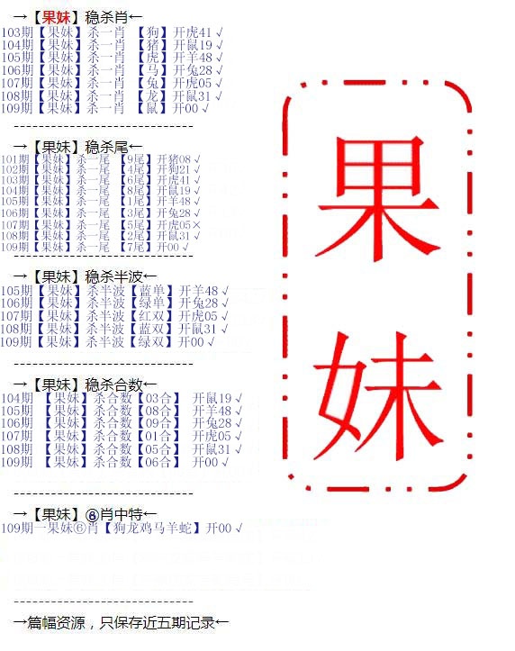 果妹心水 第108期