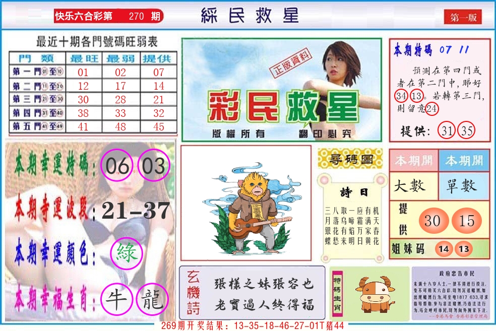 快乐八彩民救星 第270期