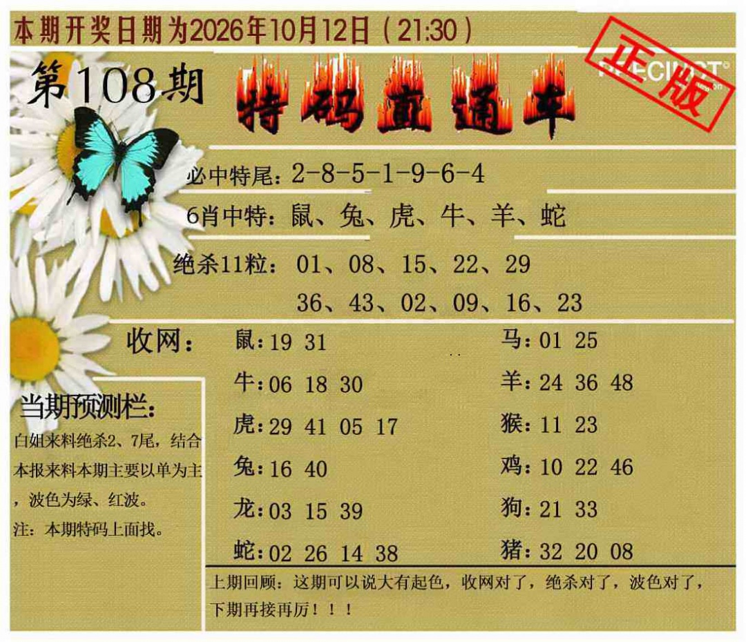 特码直通车 第108期