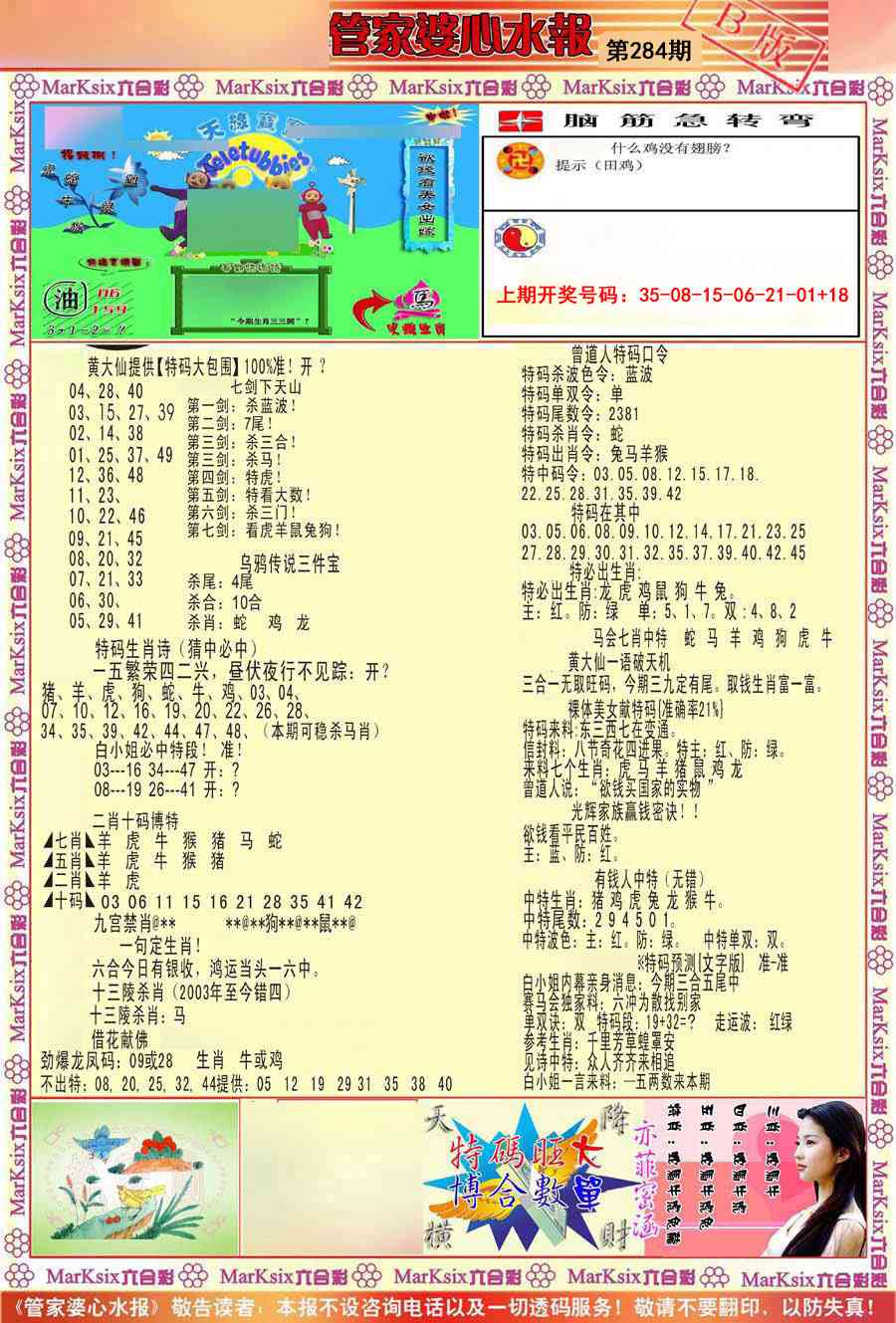 管家婆心水报B 第284期