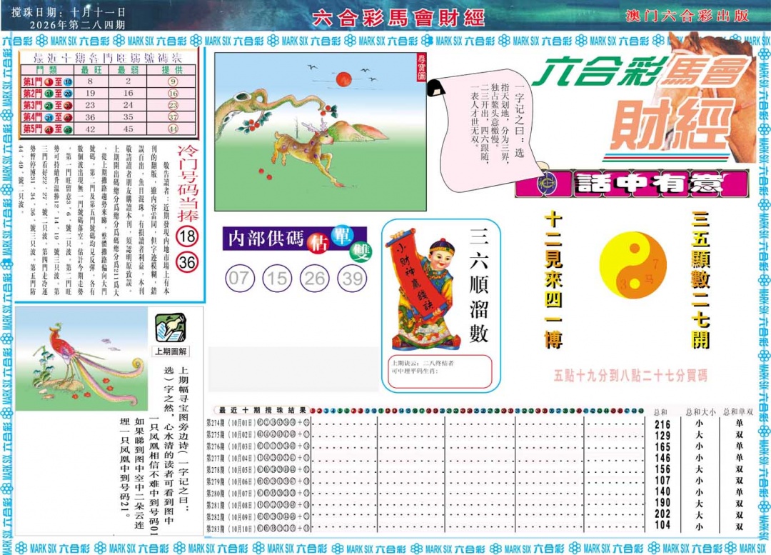 马会财经A 第284期