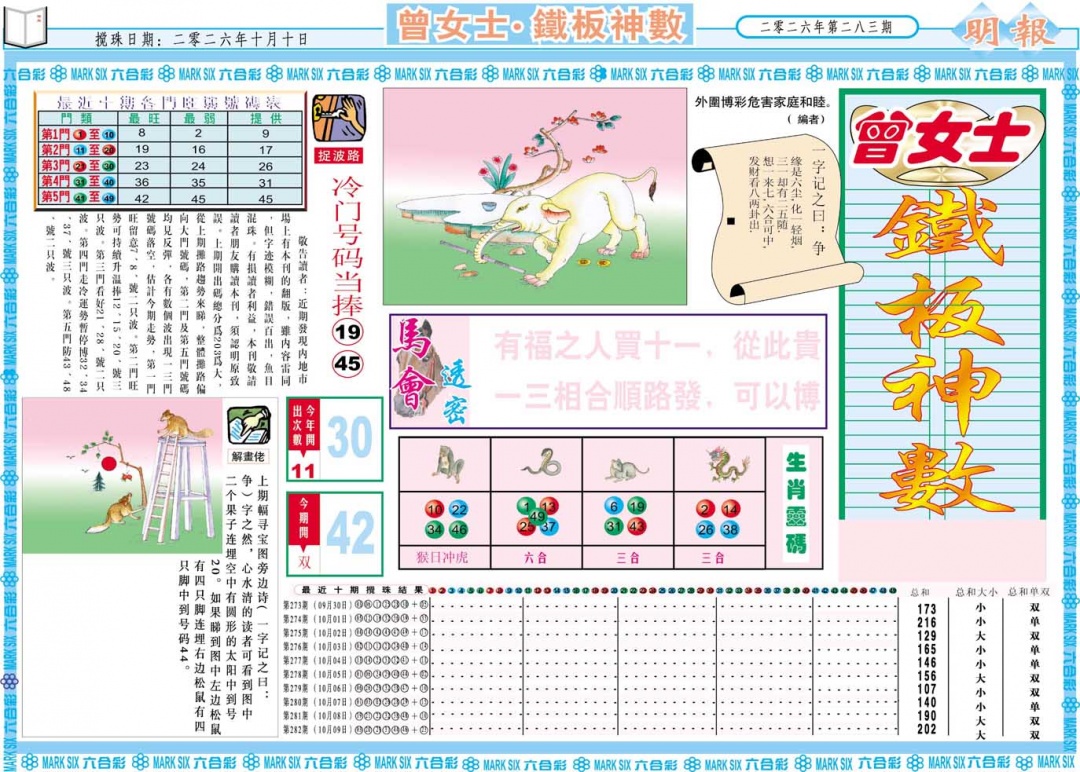 曾女士铁板神数A 第283期