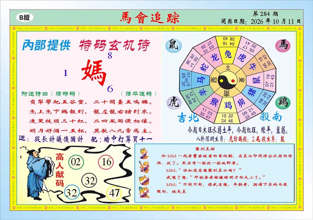 马会追踪B 第284期