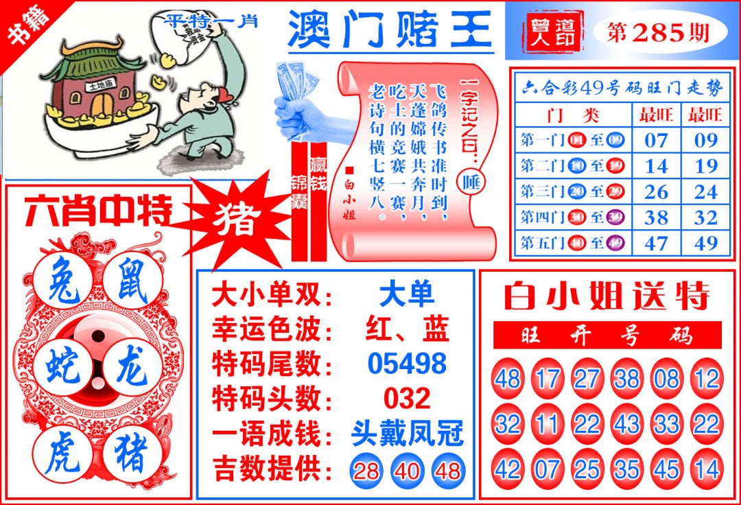 澳门赌王天书 第285期