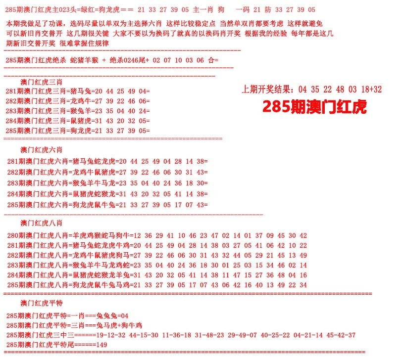 红虎图 第285期
