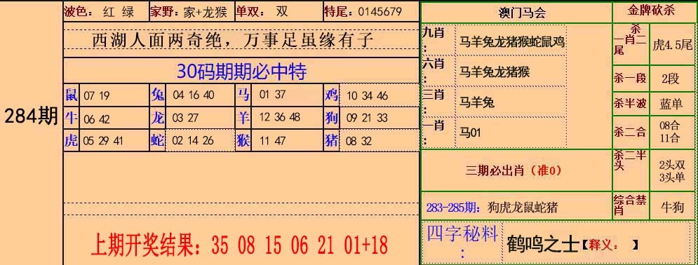 30码中特 第283期