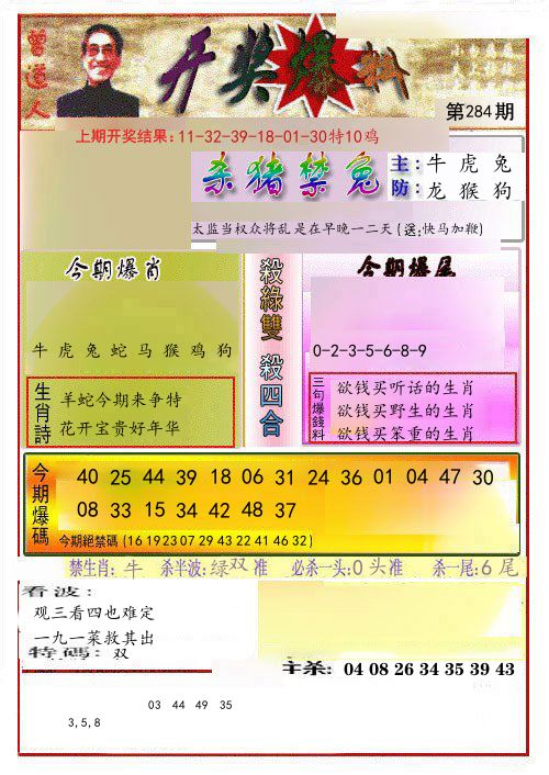 开奖爆料 第284期