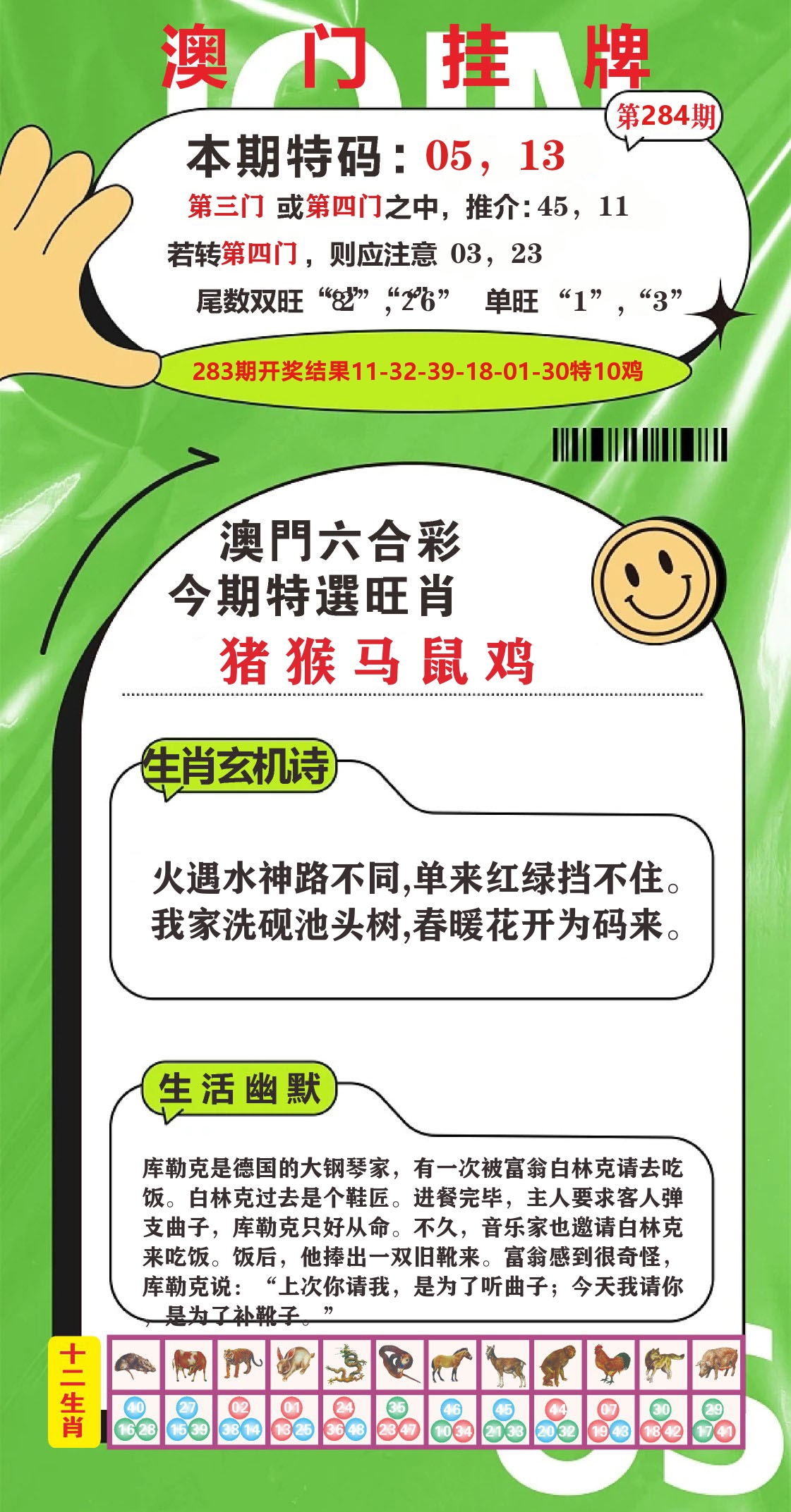 澳门赢天下B 第284期