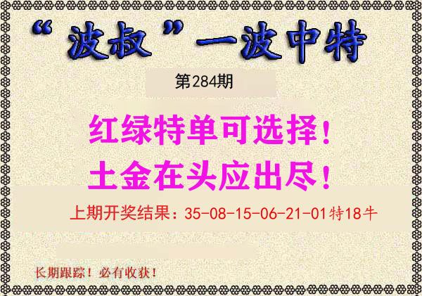 波叔中特 第284期