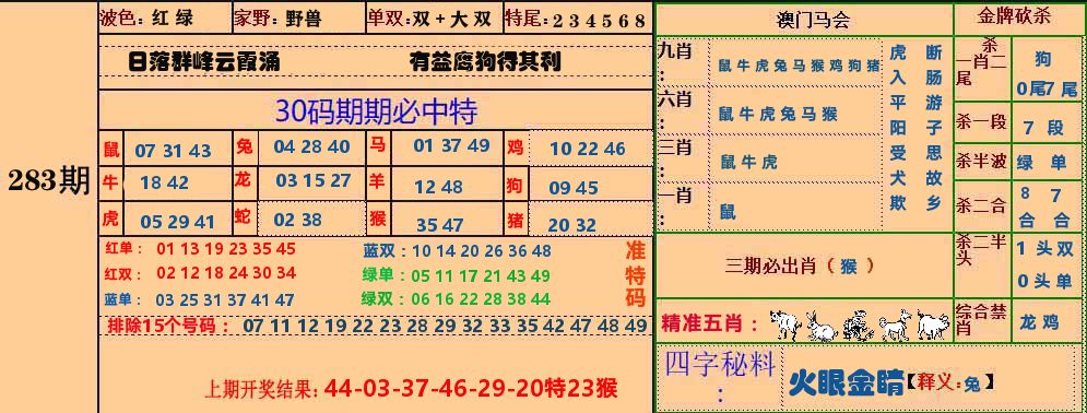 30码中特图 第283期
