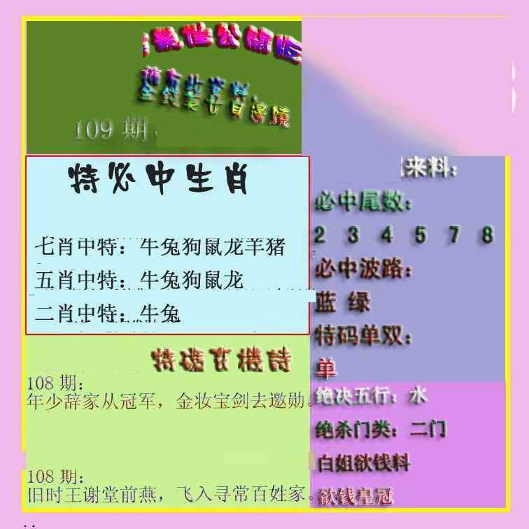 波肖门尾最佳公开版 第109期
