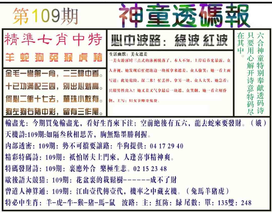 神童透码报(正版)