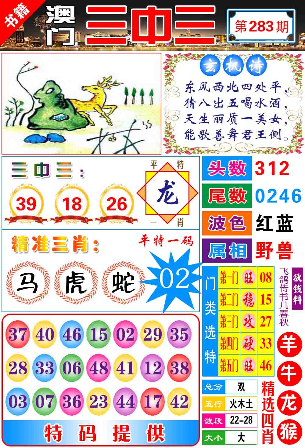 澳门宝典三中三 第283期