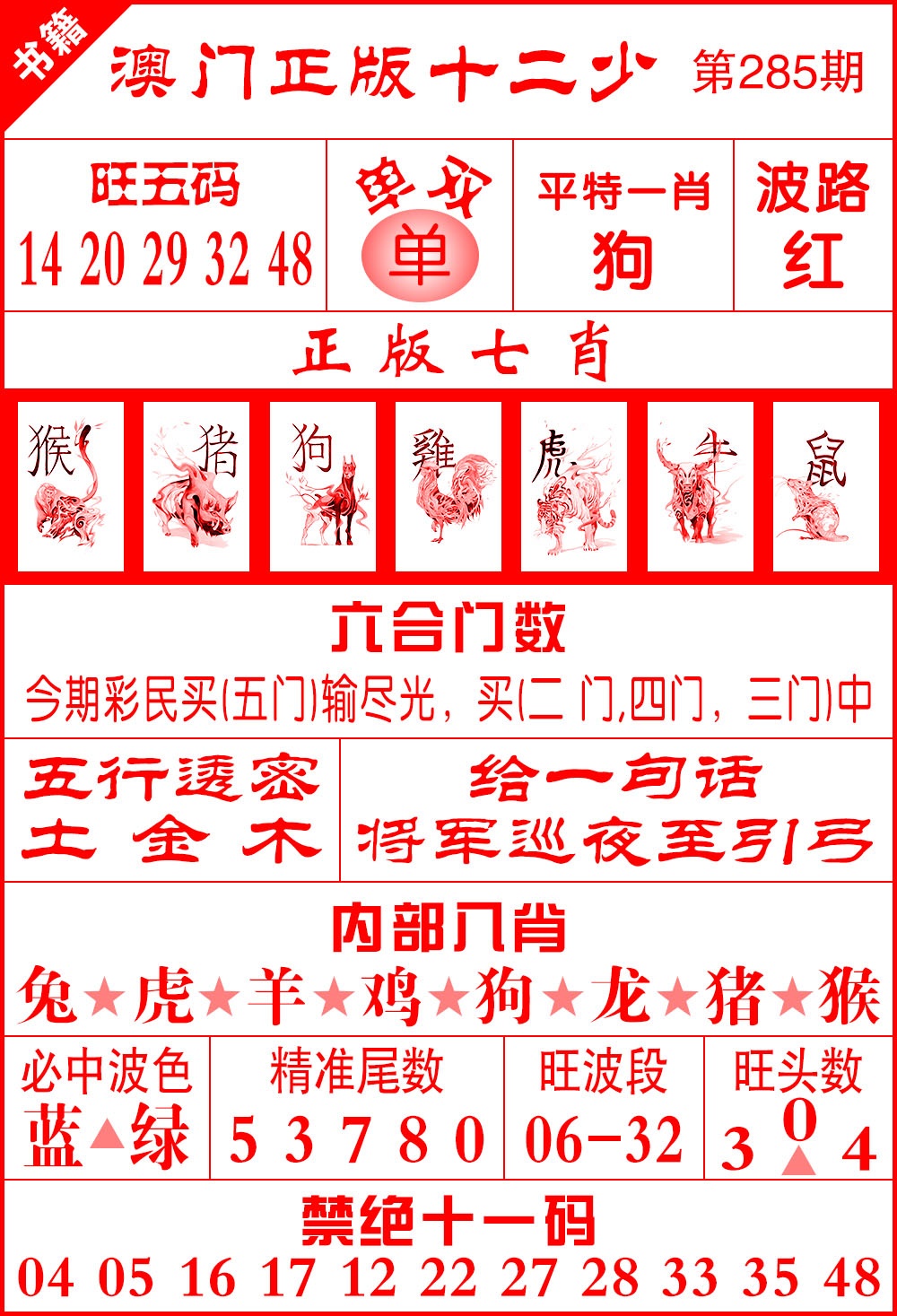 澳门十二少 第285期