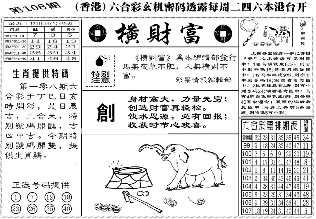 老版横财富 第108期