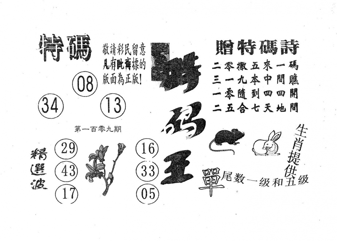 特码王A 第109期