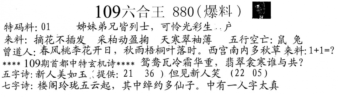 880来料 第109期