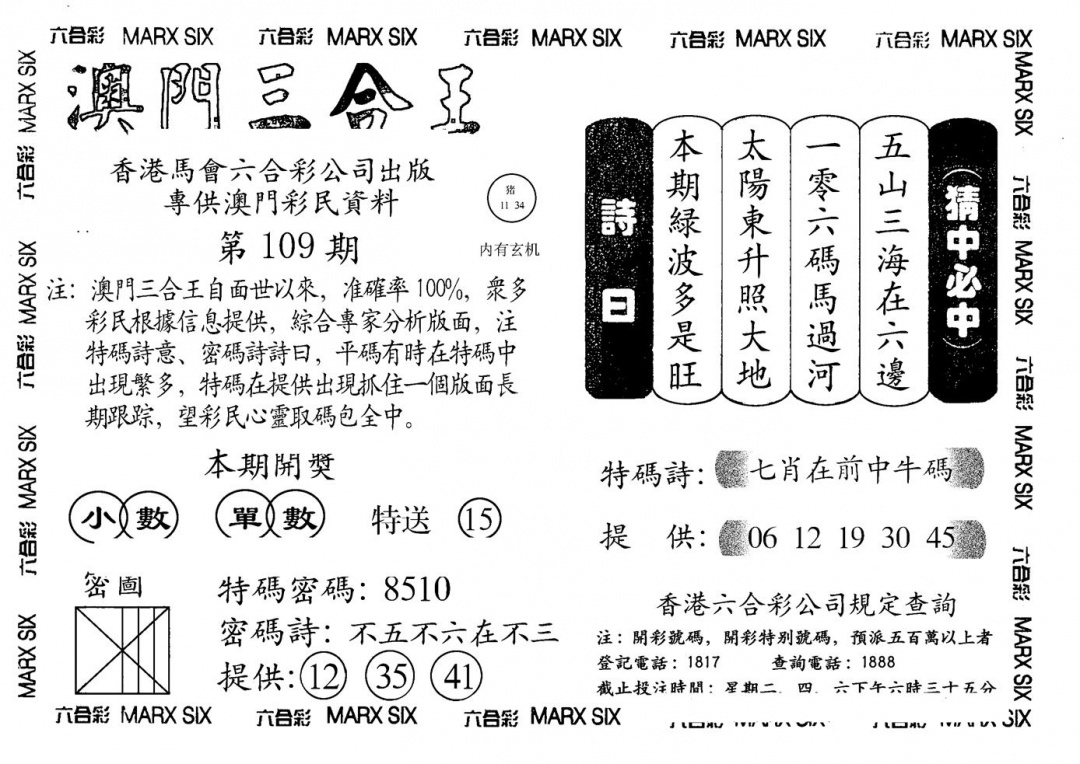 另澳门三合王A 第109期