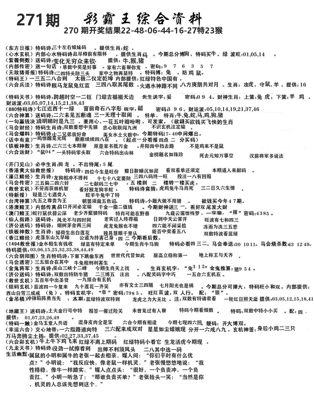 快乐八综合资料 第271期