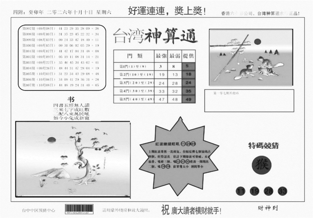 台湾神算(正版) 第108期
